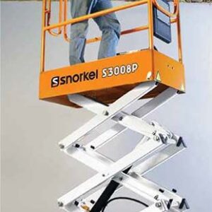 Silver and orange scissor lift