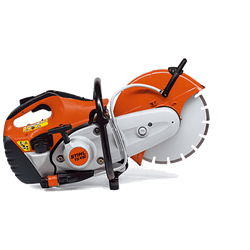 Orange and white powered saw