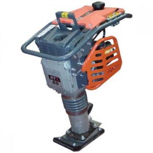 Black and orange powered compaction rammer